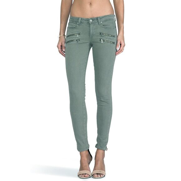 PAIGE Womens Edgemont Ultra Skinny Jeans Zipper Detail Size 28 Green Made in USA - Picture 1 of 16